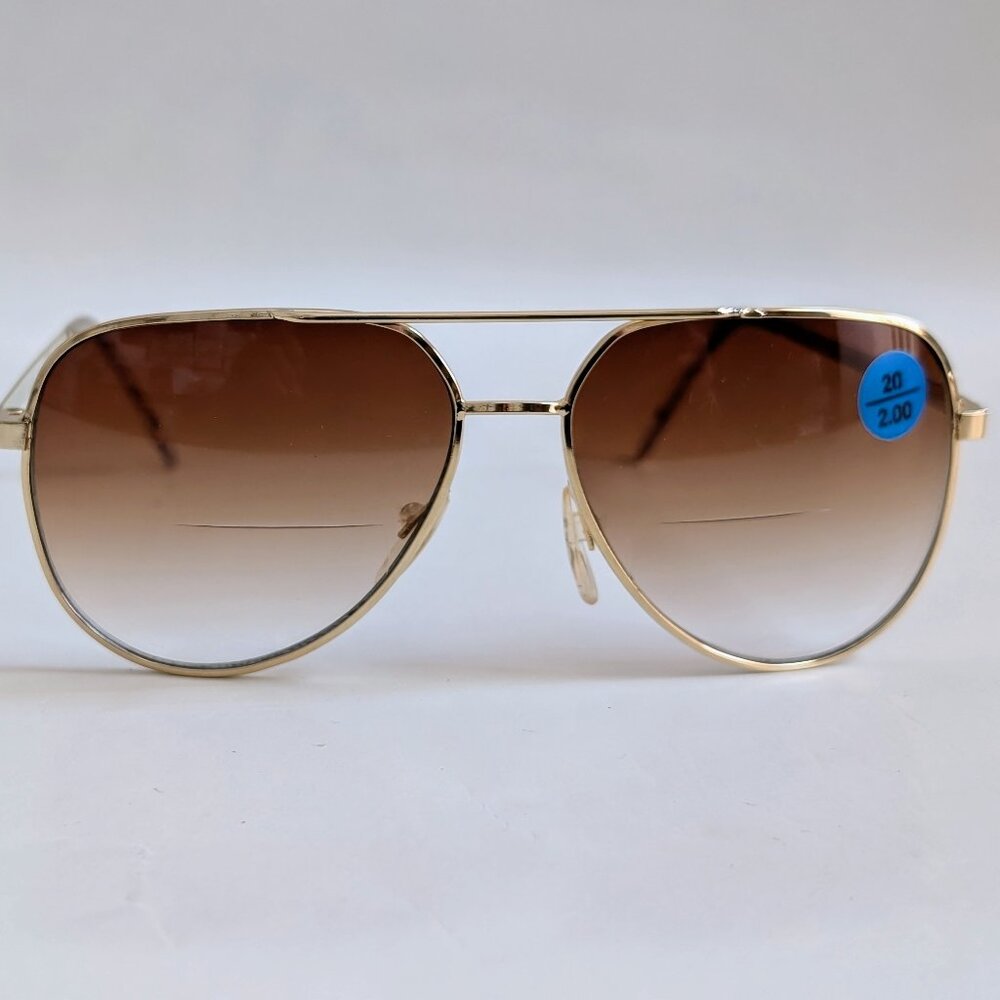(NWT) Vintage 90's Aviator Metal Bi-Focal Reading Sunglasses (S. Gold)